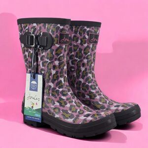 New Joules Rain Boots Mid Calf Molly Welly Pink Leopard Size US:‎ 6 UK: 4